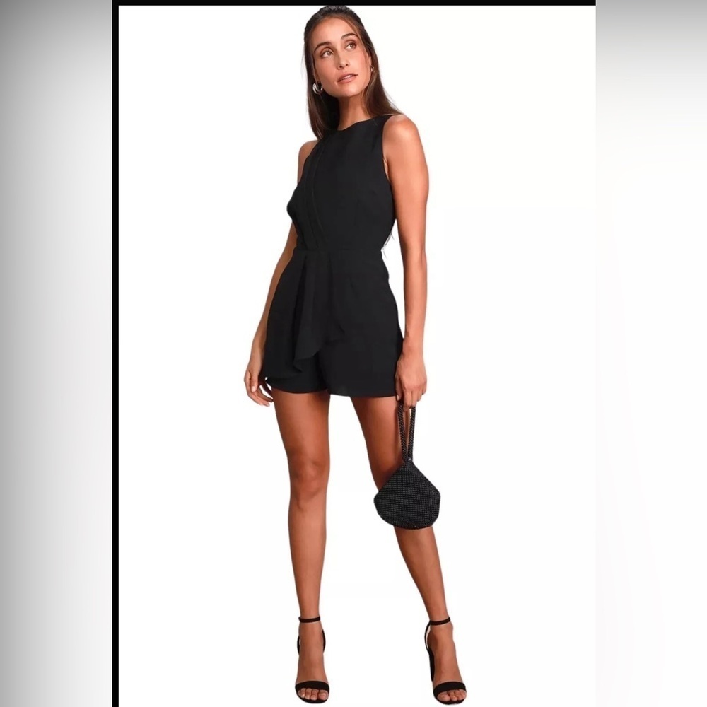 Lulus Romper Womens Medium Black My Dear Pleated Sleeveless Shorts